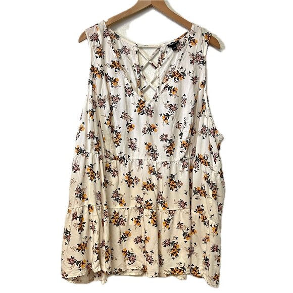 Torrid White & Yellow Flower Tiered Tank Top - Size 4X - Picture 1 of 7